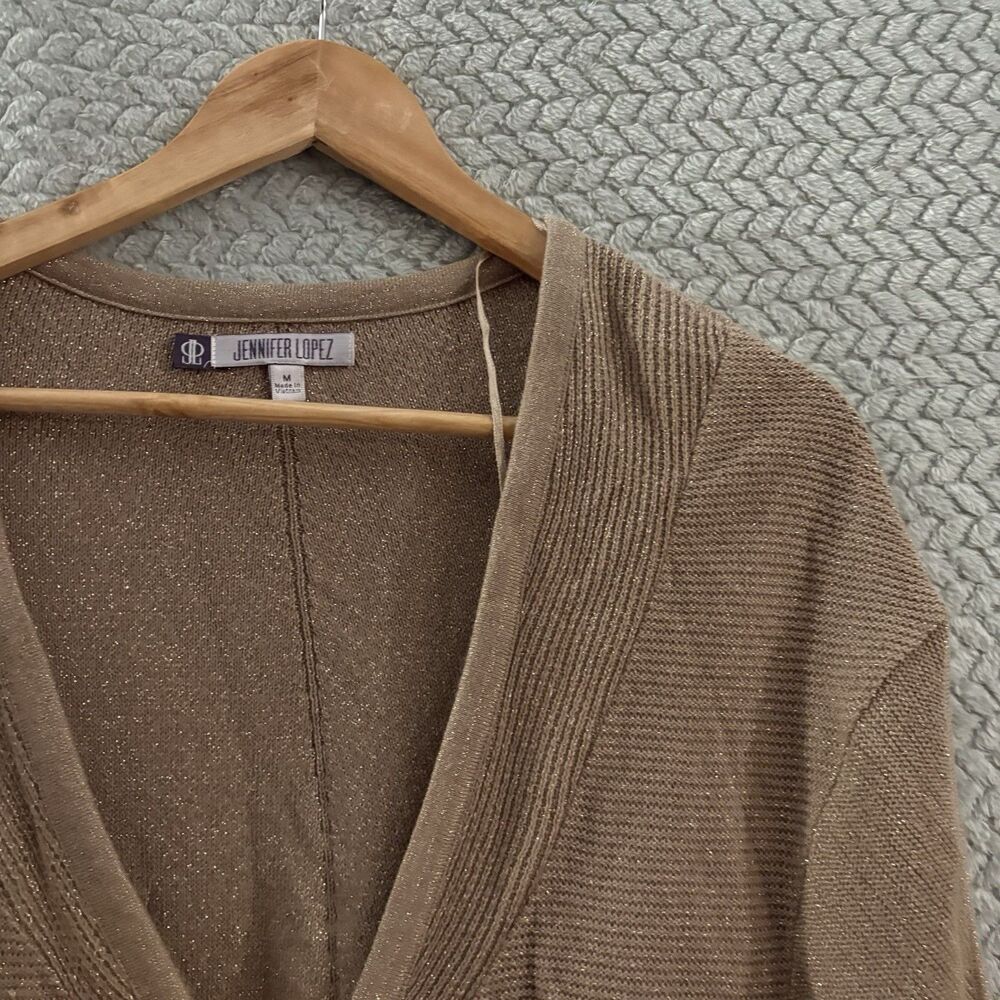Jennifer Lopez JLo Metallic Ribbed Knit Cardigan Open Front Dolman Sleeve Size M